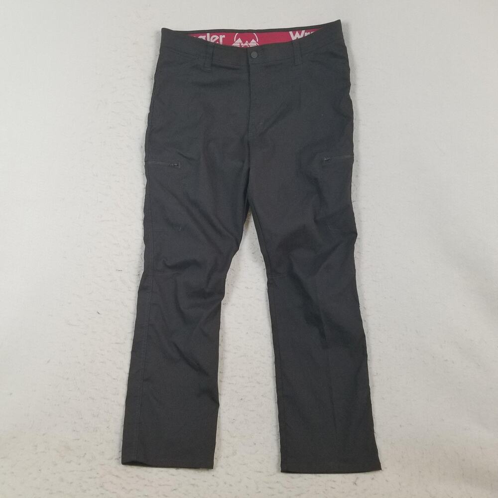 Wrangler Pants Mens 38x30 Black Nylon Spandex Hiking Cargo Zip Pocket Outdoor